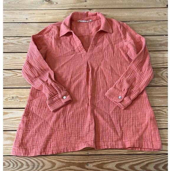 Soft Surroundings Tops - Soft Surroundings Gauze Pullover Top Petite Size Medium PM Women’s Coral